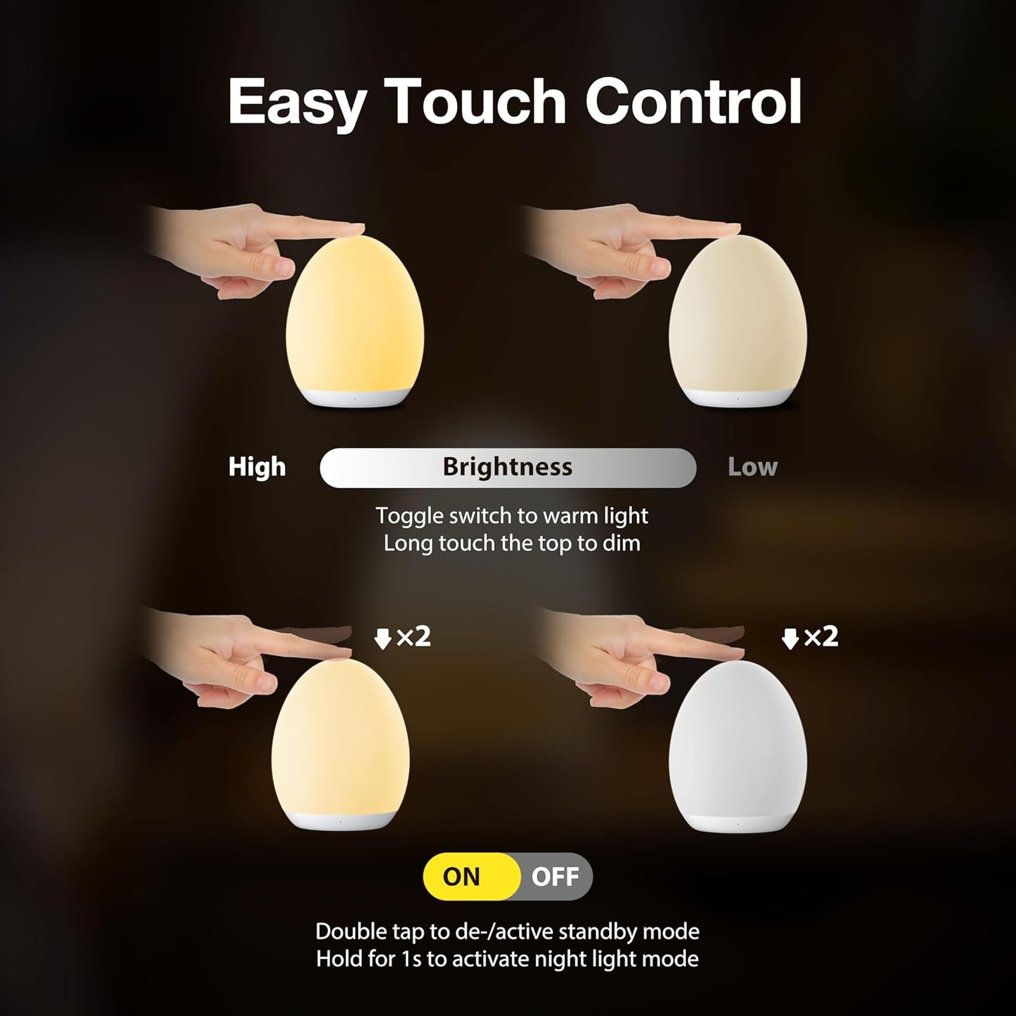 Portable Egg Shape Night Light with 7 RGB Colors | Stepless Dimming & Touch Control