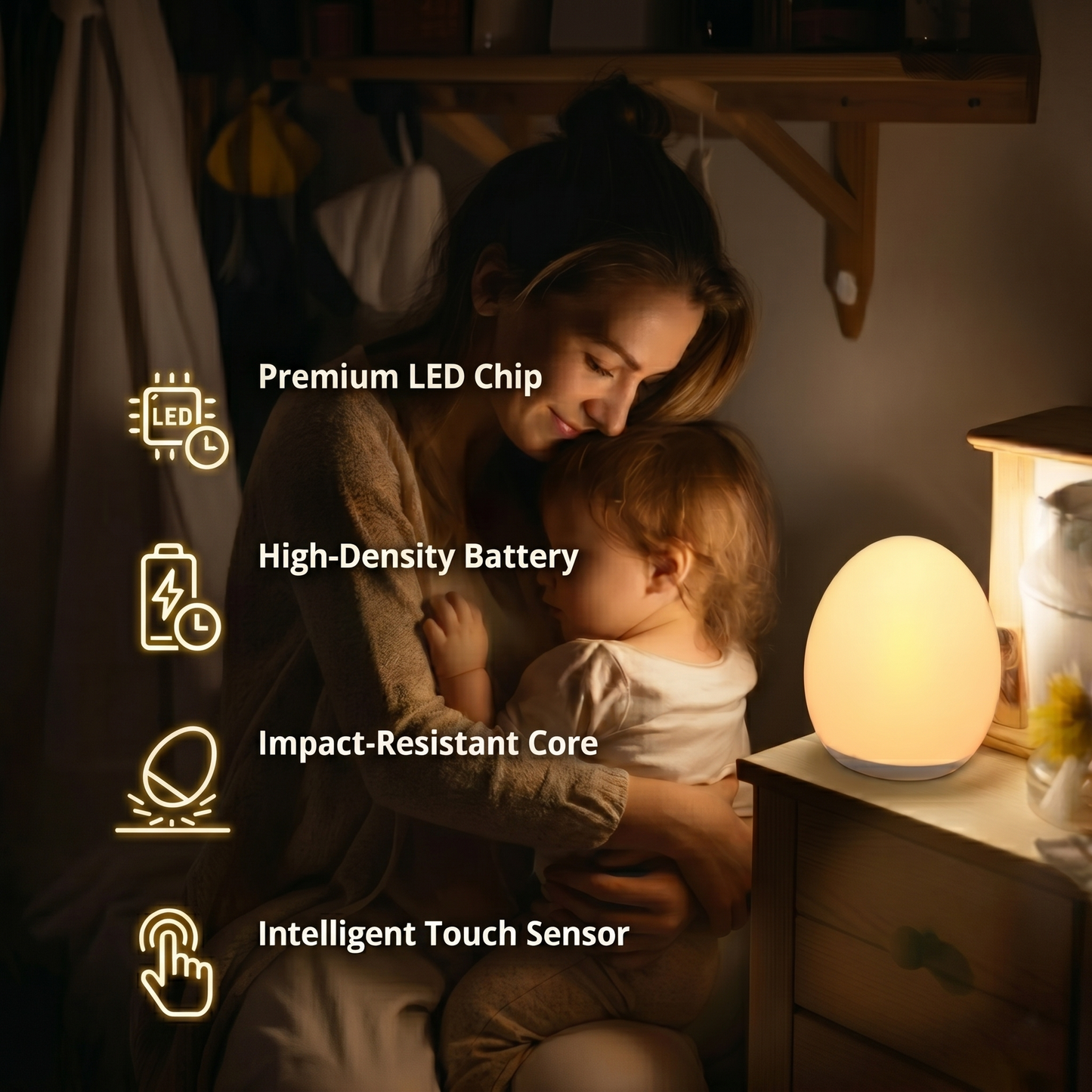 Portable Egg Shape Night Light with 7 RGB Colors | Stepless Dimming & Touch Control