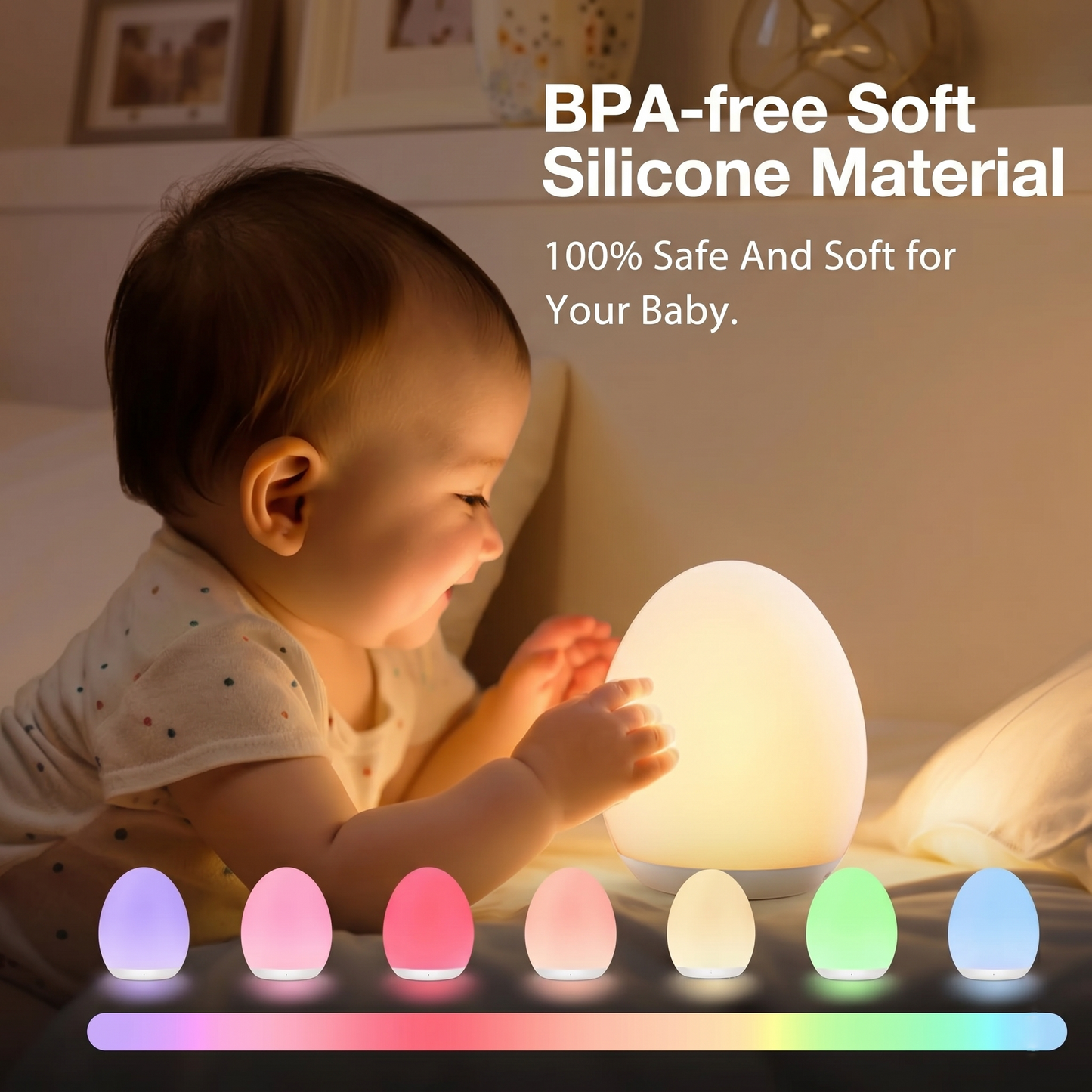 Portable Egg Shape Night Light with 7 RGB Colors | Stepless Dimming & Touch Control